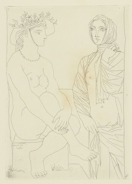 Pablo Picasso, ‘Au bain. Femme au chapeau à fleurs et femme drapée dans une serviette (B. 210; Ba. 408)’, 1934