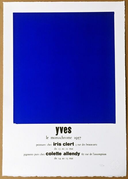 Yves Klein, ‘Yves le Monochrome, 1957, Peintures Chez Iris Clert (Certified by Yves Klein Archives)’, 2015