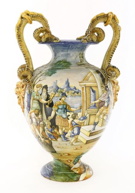 ‘A Cantagalli maiolica pottery twin-handled vase’