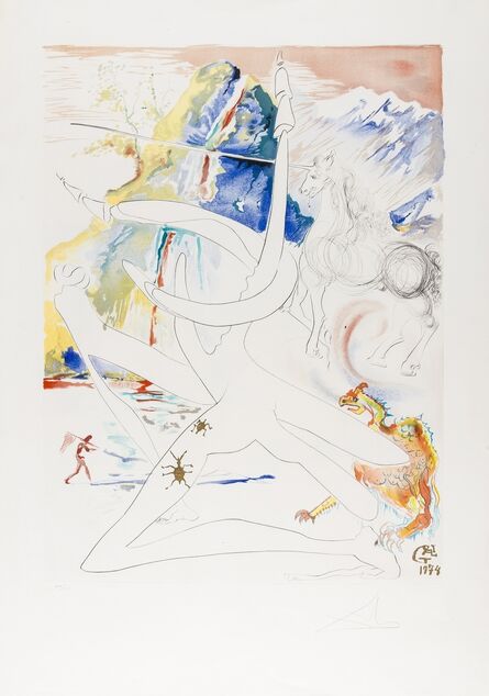 Salvador Dalí, ‘L'Unicorne laser désintègre les cornes de rhinocéros cosmiques, (M&L 646a; Field 74-12-H)’, 1974