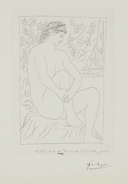 Pablo Picasso, ‘Femme nue assise devant un rideau (Nude Woman Sitting in Front of a Curtain), plate 4 from La suite Vollard’, 1931