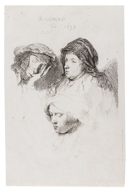 Rembrandt van Rijn, ‘Three Heads of Women, One Asleep’, 1637