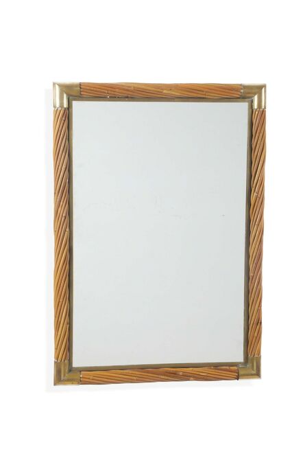 ‘A mirror with a rattan and brass frame’, 1970 ca.