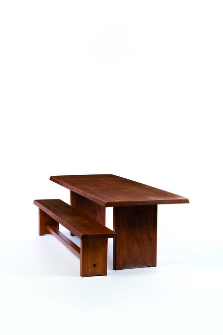 Pierre Chapo, ‘Set of T14 dining table and S14 bench in elm’, vers 1960