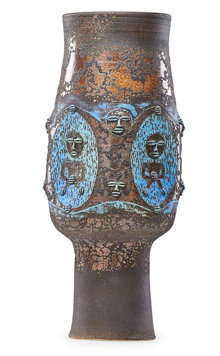 Edwin Scheier, ‘Fine tall early vase with faces and figures’, 1966