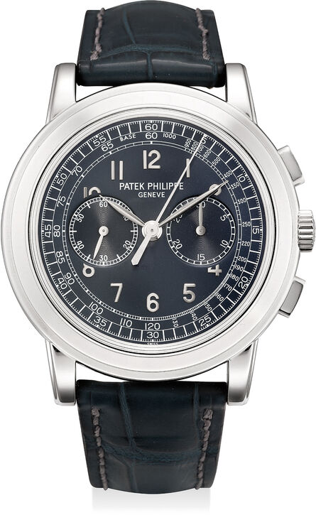 Patek Philippe, ‘A very fine and rare platinum chronograph wristwatch with original certificate of origin, paperwork, accessories, and fitted presentation box, factory sealed’, 2008