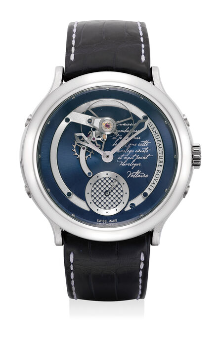 Manufacture Royale, ‘A very fine and extremely rare stainless steel wristwatch with Voltaire inscription’, 2015