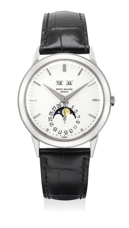 Patek Philippe, ‘A very fine and rare white gold perpetual calendar wristwatch with moon phases and inverted date numerals’, 1971