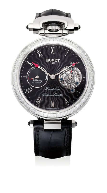 Bovet, ‘An impressive and very rare limited edition white gold and diamond-set 7-day tourbillon convertible wristwatch with power reserve, white gold watch chain, certificate of origin and presentation box, numbered 1 of a limited edition of 10 pieces’, Circa 2012