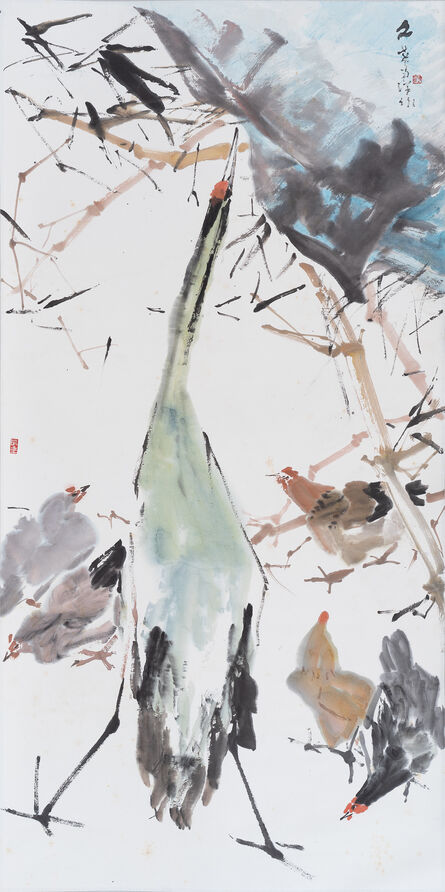Chen Wen Hsi, ‘Egret and Chickens’, 1984