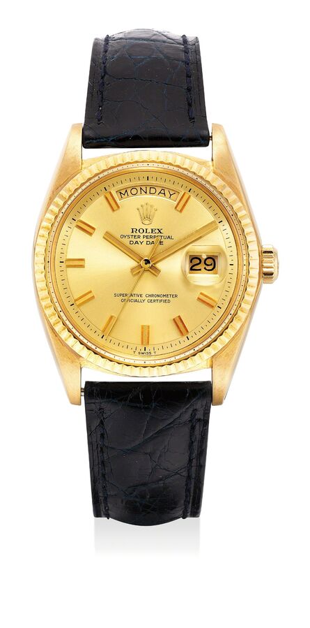 Rolex, ‘A well-preserved and rare yellow gold wristwatch with sweep center seconds, day and date’, Circa 1971