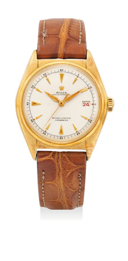 Rolex, ‘A fine and early yellow gold wristwatch with center seconds and date’, Circa 1948