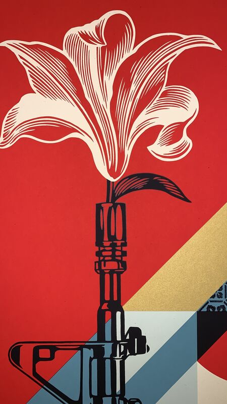 Shepard Fairey, ‘Obey Giant AR-15 Lily Signed & Numbered Shepard Fairey Print Vietnam War Peace’, 2020, Print, Silkscreen on Fine Art paper with Gold Metallic Inks, New Union Gallery