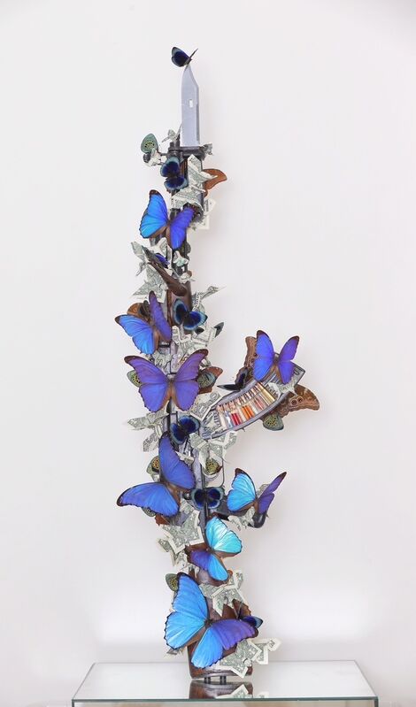Bran Symondson, ‘For Everything To Change We Need Everyone’, 2020, Sculpture, Deactivated AK-47(captured from conflict zone),real butterflies, and symbolic bullets, HOFA Gallery (House of Fine Art)