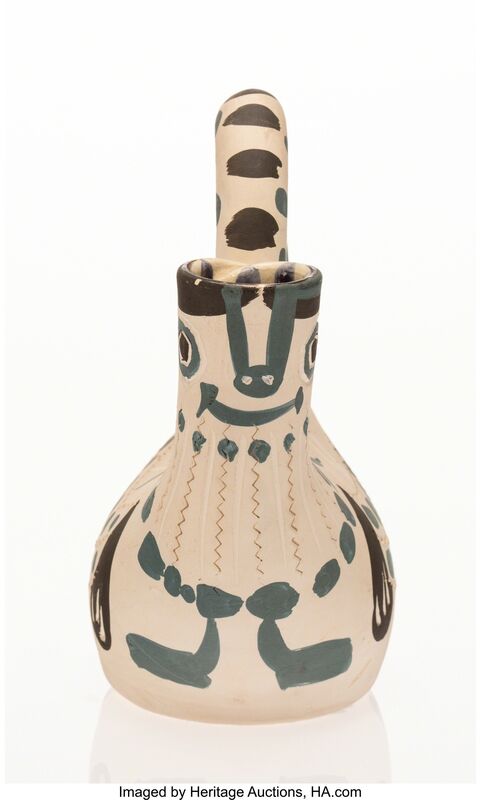 Pablo Picasso, ‘Pichet espagnol en forme de poule’, 1954, Other, White earthenware ceramic pitcher, painted in black and blue, Heritage Auctions