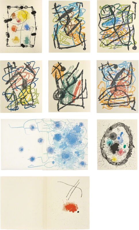 Joan Miró, ‘Je travaille comme un Jardinier (I Work as a Gardener)’, 1963, Print, The complete set of nine lithographs in colours (one on the portfolio, one on the wrap-around cover and seven hors-texte), with a further 22 lithographs in colours en-texte, on BFK Rives paper, the full sheets folded (as issued), with justification and text in French, all sheets loose, contained in the original lithographic covered portfolio in colours, Phillips