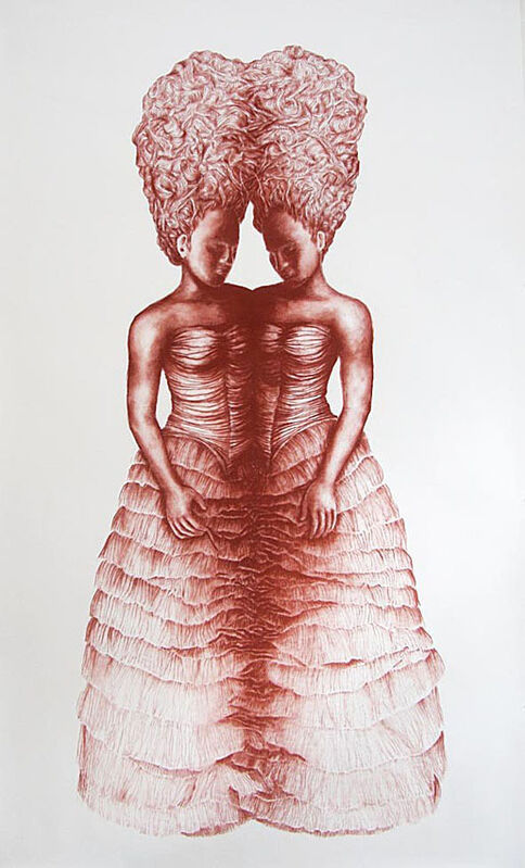 Petra Morenzi, ‘Twins’, 2011, Drawing, Collage or other Work on Paper, Red charcoal on paper, Akinci