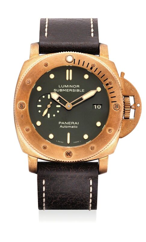 Panerai, ‘A fine and rare oversized limited edition bronze diver’s wristwatch with date, 3-day power reserve, certificate and fitted presentation box, numbered 129 of a limited edition of 1000 pieces.’, 2011, Fashion Design and Wearable Art, Bronze, titanium case back, Phillips