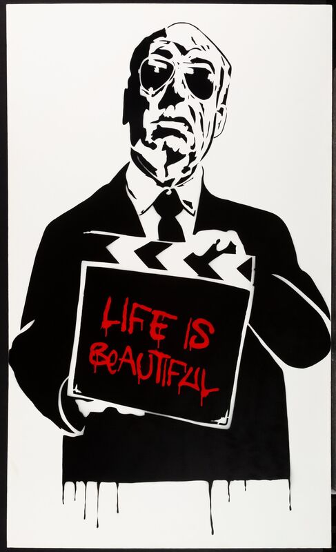Mr. Brainwash, ‘Alfred Hitchcock (Life is Beautiful)’, 2008, Painting, Stencil and spray paint on canvas, Heritage Auctions