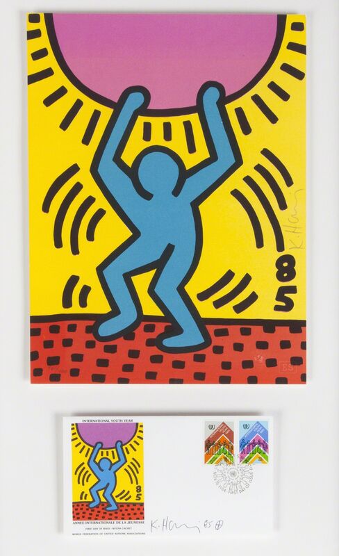 Keith Haring, ‘International Youth Year, First Day Of Issue, WFUNA’, 1984, Print, Screenprint on paper, Julien's Auctions