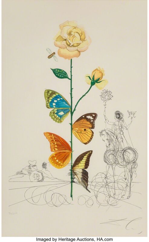 Salvador Dalí, ‘Rosa papillo, from Flora Dallinae’, 1968, Print, Etching, drypoint, and pochoir in colors on wove paper, Heritage Auctions