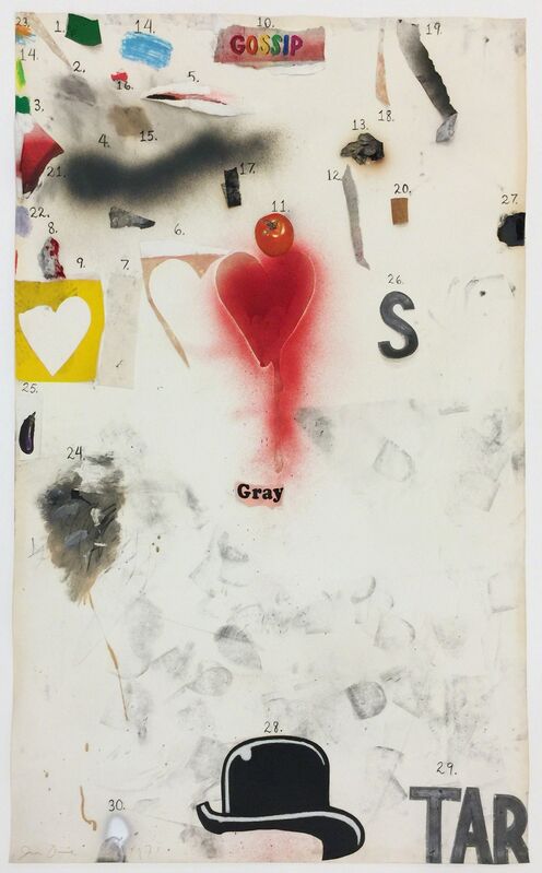 Jim Dine, ‘Gossip’, 1970, Drawing, Collage or other Work on Paper, Paint, spray paint, charcoal, paper elements, oil pastel, magazine reproductions, and pencil on paper, Jonathan Novak Contemporary Art