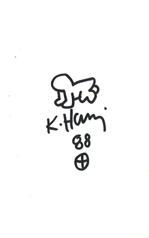 Keith Haring, ‘Original Radiant Baby Drawing (from the Estate of UACC President Cordelia Platt)’, 1988, Drawing, Collage or other Work on Paper, Unique drawing on card. hand signed and dated with haring logo. unframed. guaranteed authentic., Alpha 137 Gallery Gallery Auction