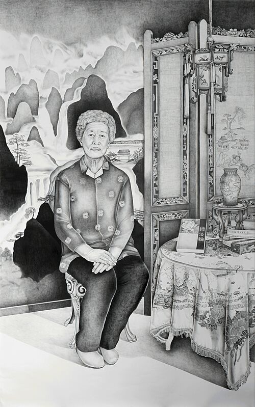 Henna Pohjola, ‘mā mā, 'Mother' - Portrait of Liu Jirong’, 2016, Drawing, Collage or other Work on Paper, Pencil on paper, Galleria Heino