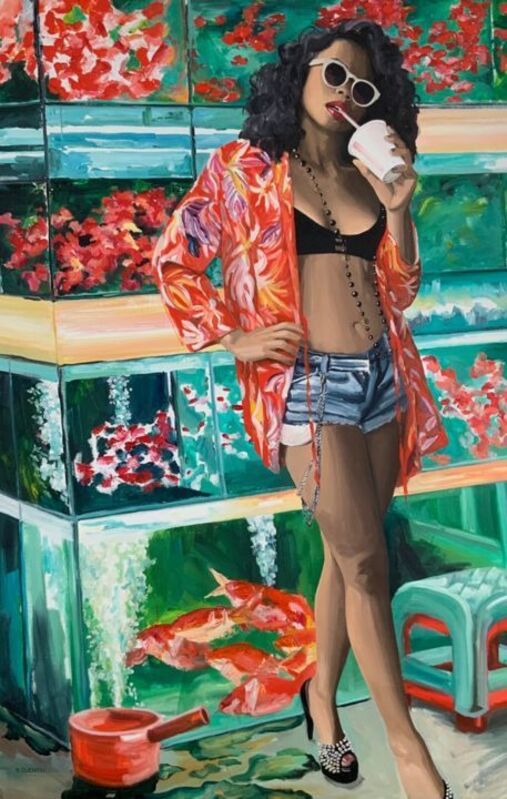 Aurélie Quentin, ‘La marchande de poisson’, 2019, Painting, Oil on canvas, Kahn Gallery