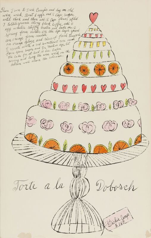 Andy Warhol, ‘Torte a La Dobosch (from Wild Raspberries) (see Feldman & Schellmann IV.130.A)’, 1959, Print, Offset lithograph extensively heightened with watercolour, on laid paper, Forum Auctions