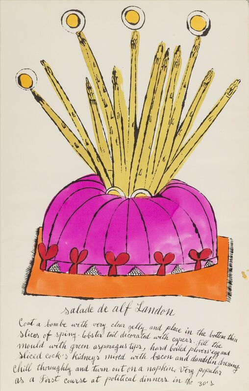 Andy Warhol, ‘Salade de Alf Landon (from Wild Raspberries) (see Feldman & Schellmann IV.126.A)’, 1959, Print, Offset lithograph extensively heightened with watercolour, on laid paper, Forum Auctions