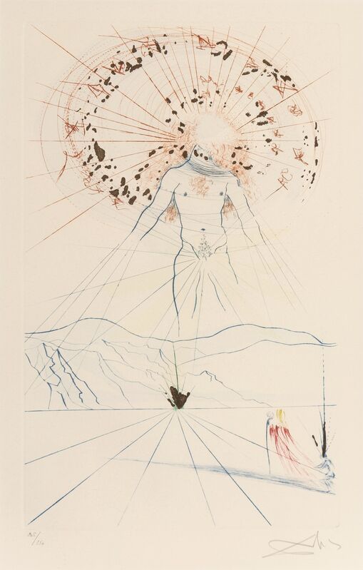 Salvador Dalí, ‘The voice of my beloved! Behold! He commeth leaping upon the mountaines, skipping upon the hills, from Song of Songs of Solomon’, 1971, Print, Etching in colors on Arches paper, Heritage Auctions