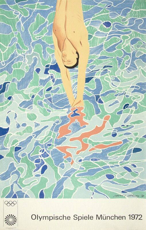 David Hockney, ‘Diver, original poster for the Munich Olympics of 1972’, 1970, Print, Lithograph in colors, Heather James Fine Art Gallery Auction