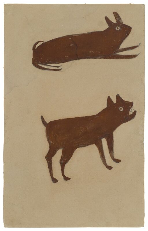 Bill Traylor, ‘Brown Rabbit, Brown Dog’, 1939-1942, Drawing, Collage or other Work on Paper, Pencil, poster paint on cardboard, Fleisher/Ollman