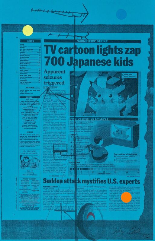 Tony Oursler, ‘Untitled (TV cartoon lights zap 700 Japanese kids), triptych’, 1998, Print, Offset prints in colors on paper, Heritage Auctions