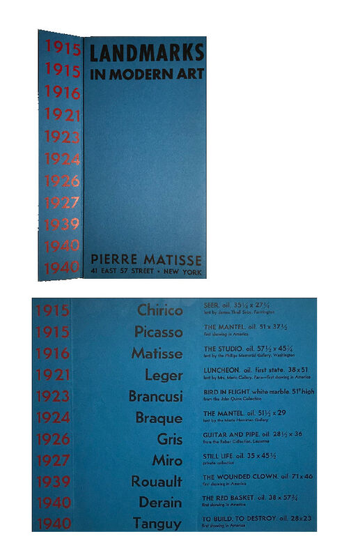 Henri Matisse, ‘"Landmarks in Modern Art", 1940-41, group exhibition announcement, Pierre Matisse Gallery NYC (PICASSO's FIRST SHOWING IN AMERICA)’, 1940-41, Ephemera or Merchandise, Lithograph on paper, VINCE fine arts/ephemera