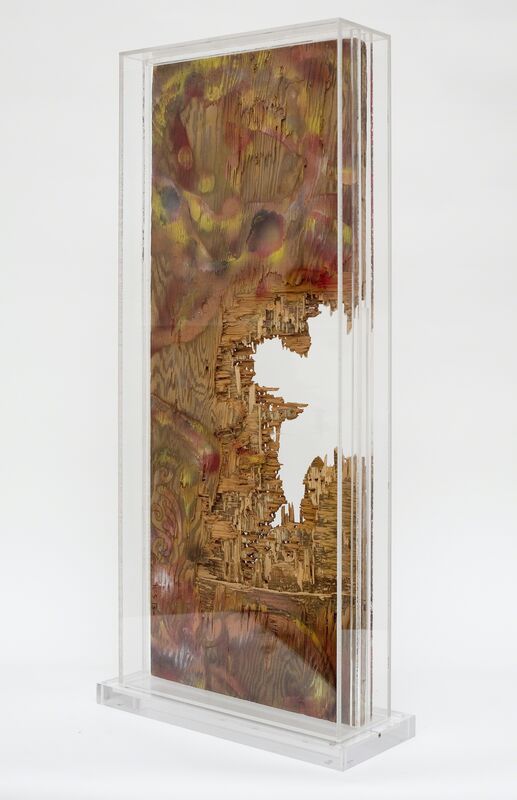 William S. Burroughs, ‘Ten Gauge City’, 1988, Sculpture, House paint on wood panel with gunshot holes in a plexi-glass, October Gallery