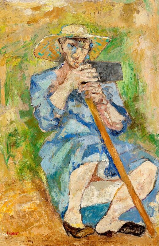 Fausto Pirandello, ‘Donna con la zappa (Zappatrice stanca)’, 1951, Painting, Oil on cardboard, Finarte