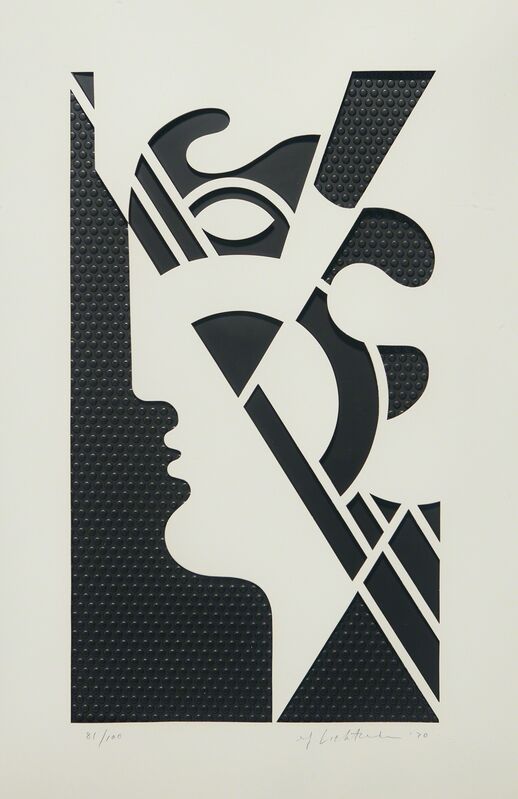 Roy Lichtenstein, ‘Modern Head #5, from Modern Head series’, 1970, Mixed Media, Embossed graphite with Strathmore die-cut overlay, mounted in white lacquered aluminum frame with wood stretcher support., Phillips