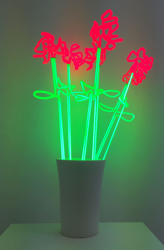 Jonathan Thomson, ‘Half Dozen Red Roses Hong Kong’, 2019, Sculpture, Coloured Neon with Integrated Transformer on each stem, white ceramic vase, Karin Weber Gallery