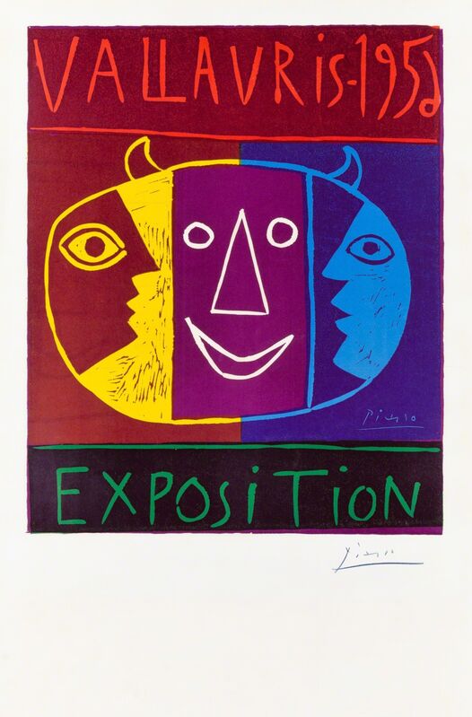 Pablo Picasso, ‘VALLAURIS – 1956 / EXPOSITION’, 1956, Print, Original linocut printed in five colors (violet, yellow, red, blue, green) from five blocks on wove paper bearing the “ARCHES” block letter watermark., Christopher-Clark Fine Art