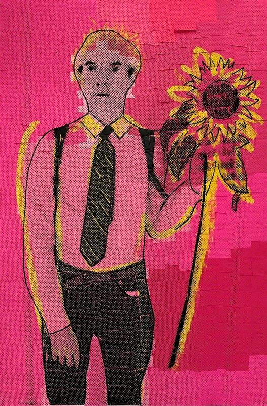 Ardan Özmenoğlu, ‘Andy vs Ardan pink’, 2019, Painting, Mixed Media artwork done by using post-it notes, silk screen, and painting, FREMIN GALLERY