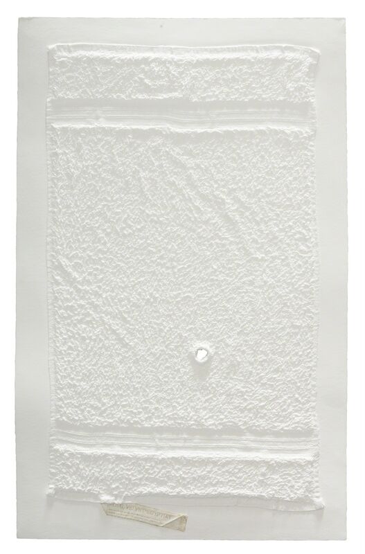 Analía Saban, ‘Three Stripe Hand Towel with Hole and Unsewn Label’, 2016, Print, Mixografia print on handmade paper, Mixografia