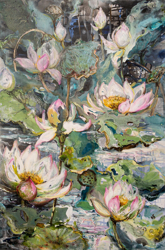 Dianne Ogg, ‘Pale Pink Lotus’, 2021, Painting, Acrylic & Ink on Canvas, Wentworth Galleries