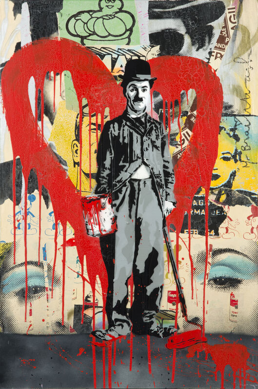 Mr. Brainwash, ‘Charlie Chaplin (Red)’, 2011, Mixed Media, Acrylic, aerosol, silkscreen, and collage on canvas laid down on wood, Julien's Auctions