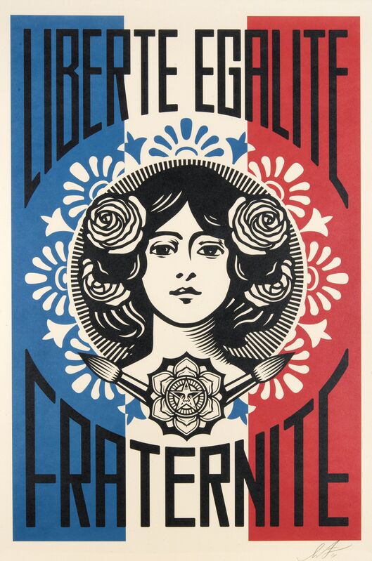 Shepard Fairey, ‘Liberte, Egalite, Fraternite’, 2018, Print, Offset lithograph in colours on cream Speckle Tone paper, Tate Ward Auctions