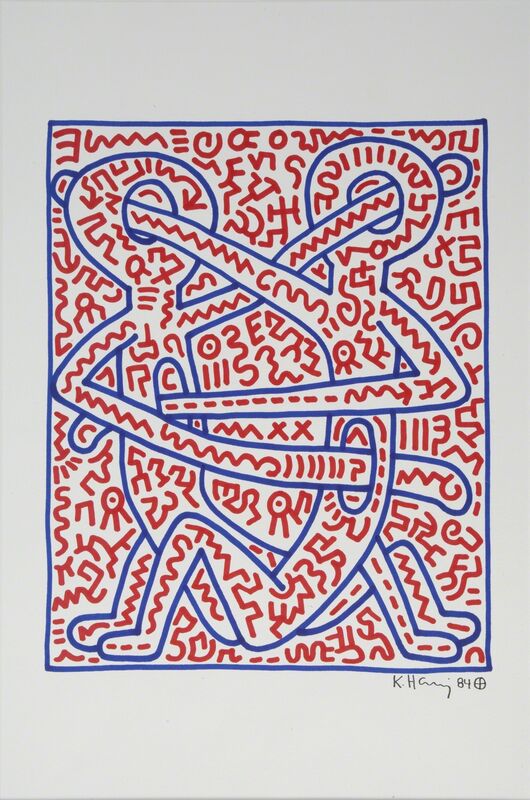 Keith Haring, ‘Untitled (punching figures)’, 1984, Drawing, Collage or other Work on Paper, Colored marker on paper, Julien's Auctions