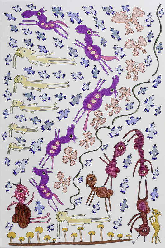 Jeanne Brousseau, ‘74 Birds ’, 2019-2020, Drawing, Collage or other Work on Paper, Ink, watercolor, and colored marker on paper, Hirschl & Adler
