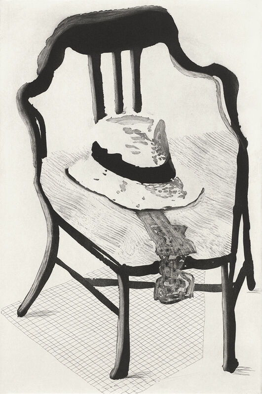 David Hockney, ‘Panama Hat with a Bow Tie on a Chair’, 1998, Print, One-color hard ground and soft ground aquatint etching on Somerset Satin White paper, ClampArt