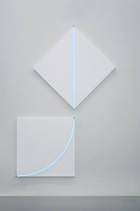 François Morellet, ‘ Fuite n°1’, 2013, Painting, Acrylic
on canvas and blue neon, A arte Invernizzi
